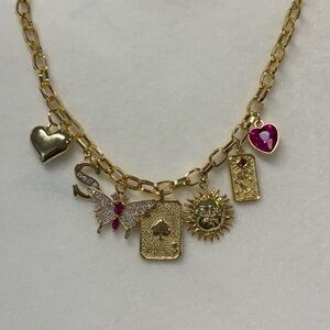 14K Gold Plated Charm Necklace with Heart and Butterfly Accents 18”